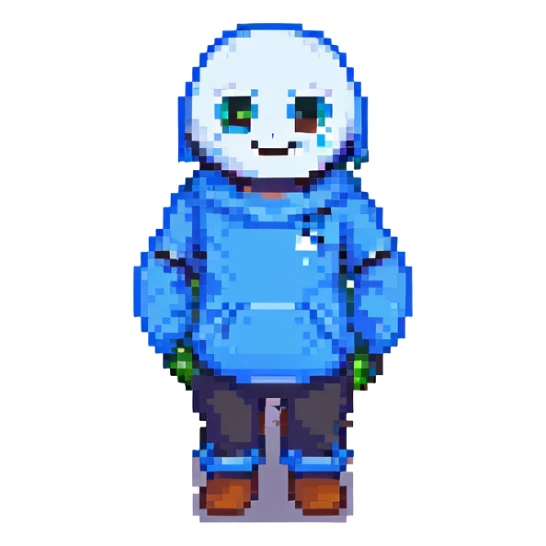Sans from Undertale, pixel art, winking, glowing blue left eye, casual stance sticker