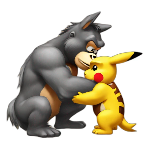 Donkey Kong giving Pikachu a kiss sticker