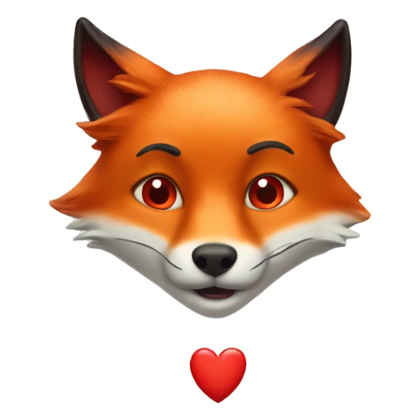 deep lush red fox face with tiny red heart instead of eyes sticker