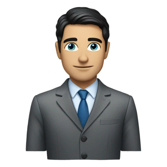 Man in a suit, with black hair and blue eyes sticker