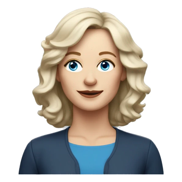 midlife white woman with blue eyes and layered shoulder length wavy hair and side swip bangs sticker