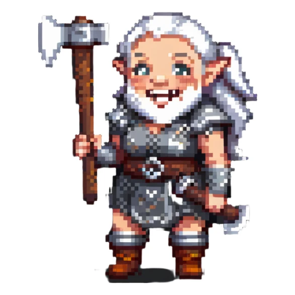 laughing female dwarf from Lineage 2 game character with axe sticker