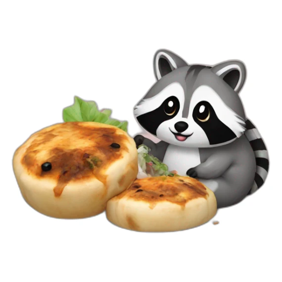 Raccoon and bunny eating momos sticker