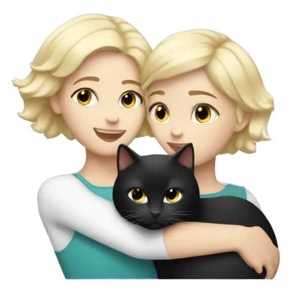 Blonde girl with short hair hugs black and white cat sticker
