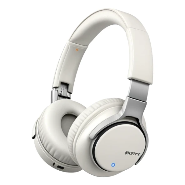 Full-sized white Sony headphones with over-ear cups and Sony logo, professional looking with plush ear cushions sticker