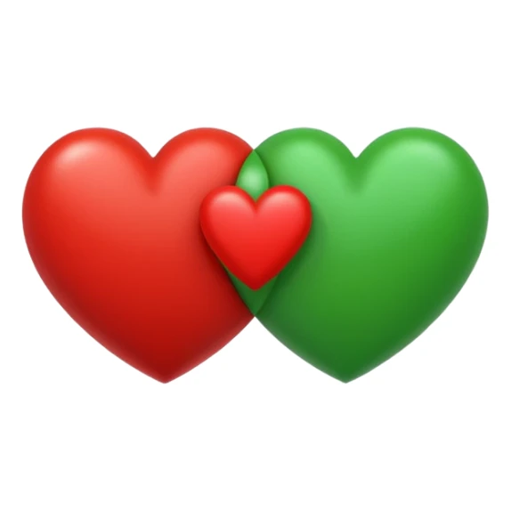 two hearts orbiting around each other. one is red, the other is green sticker