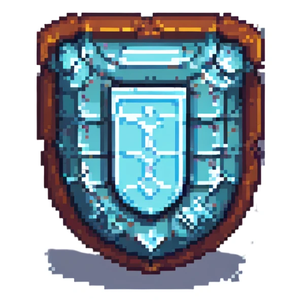 pixel art shield, small and blocky, retro game style sticker