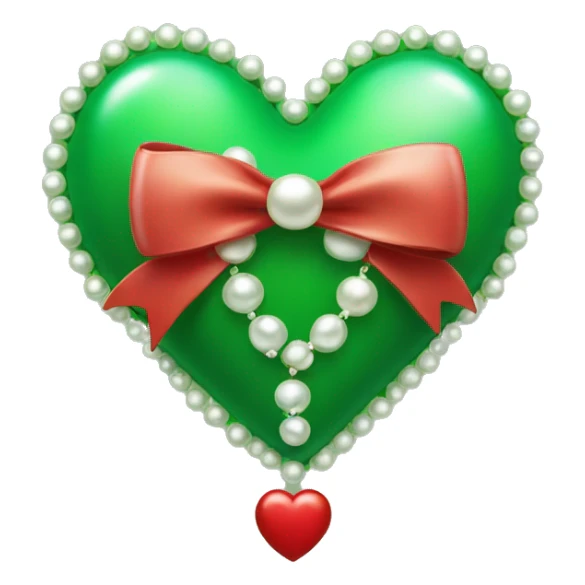 Green heart with no face with pearls and red bow   sticker