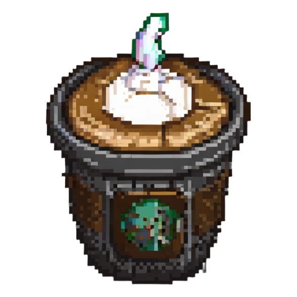 plastic cappuccino cup with lid, pixel art style sticker