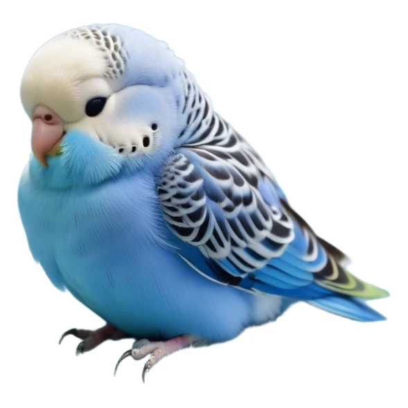 Meme-Worthy Cute Sleeping Blue Budgie Portrait Emoji, Head resting peacefully with a contented smile, showcasing a petite, delicate build and a luxuriously soft blue feathered fur, eyes shut in a serene nap, Simplified yet hilariously adorable features, highly detailed, glowing with a soft, drowsy light, high shine, relaxed and utterly lovable, stylized with an air of playful laziness, bright and heartwarming, soft glowing outline, capturing the essence of a comically sleepy budgie, so meme-worthy it feels like it could instantly become the next viral sensation of adorable slumber! sticker