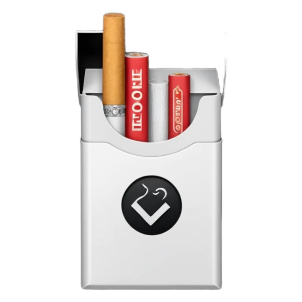 Minimalistic cigarette pack emoji, metallic black and white sticker