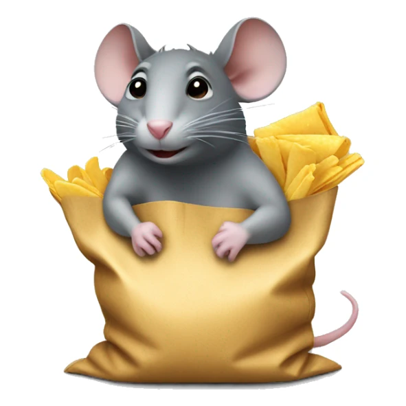 A rat holding a bag of chips sticker