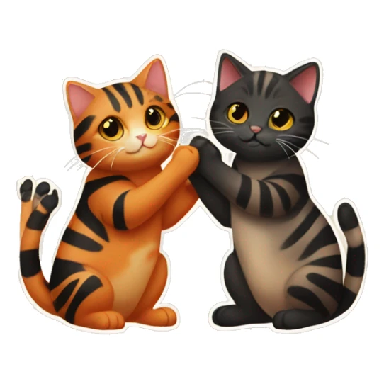 orange striped cat and black tortiseshell cat holding hands sticker