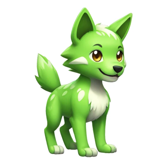 Cute Shy Shiny Lime-Green Fakémon-Wolf-Pokémon with white and dark-green markings Full Body sticker
