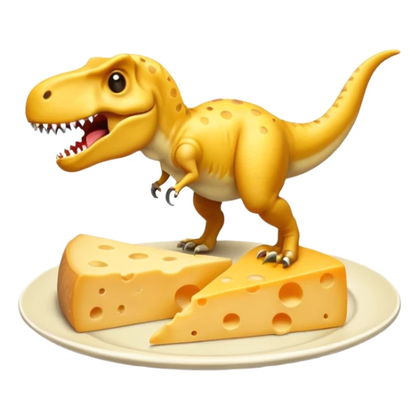 Un T-Rex et un bout de fromage sur une assiette 
 sticker