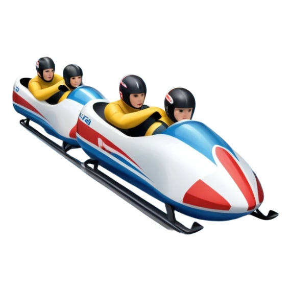 An icon featuring a sleek bobsled with athletes racing down an icy track at high speed, helmets on and bodies aligned for aerodynamics. Surrounded by icy curves, snowbanks, and a wintry mountain backdrop. Transparent background captures the thrill and precision of bobsleigh. sticker