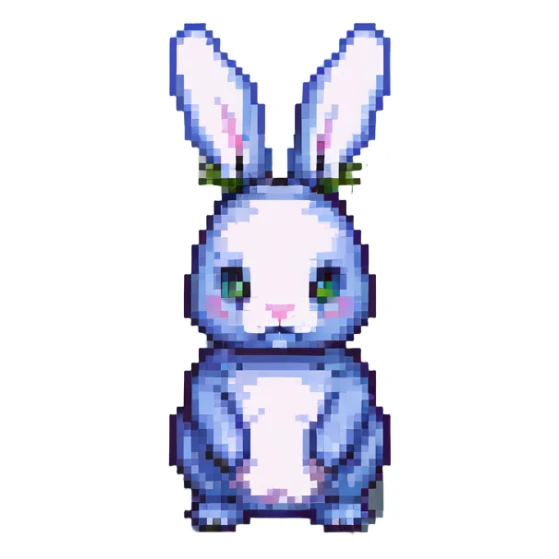 Add a green grassy field under and around the bunny, pixel art style, simple 2D flat colors, no other background details. sticker