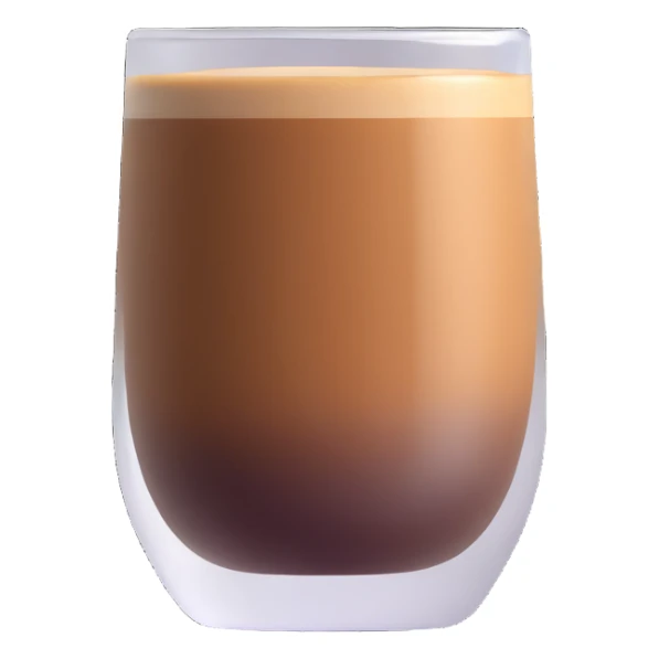 Small Gibraltar glass with cortado espresso, light brown color on top (NOT WHITE), deepening to darker brown at bottom, smooth surface, no froth or swirl sticker