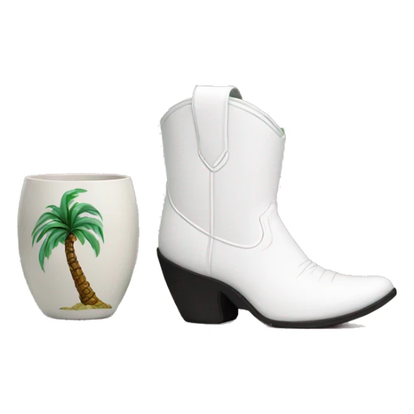 White cowgirl boot vase with palm tree  sticker