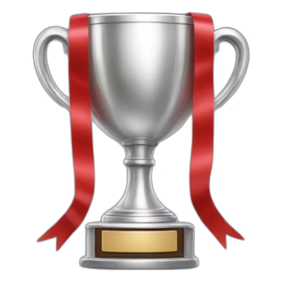 silver football cup with two red ribbons sticker
