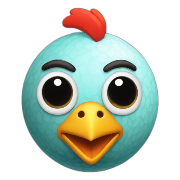 3d sphere with a cartoon Chicken Jockey skin texture with big childish eyes sticker