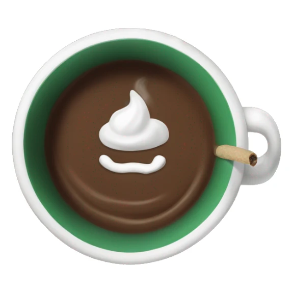 A dark green cup of hot chocolate with a smoke  sticker