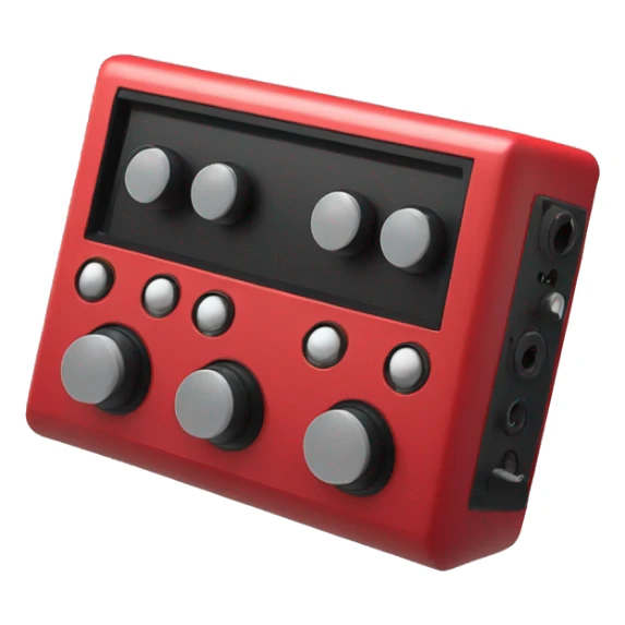 Create an emoji of a rectangular audio box that is in scarlett red and has two microphone inputs on the front. I want it lay down and only showing the front face plate. sticker
