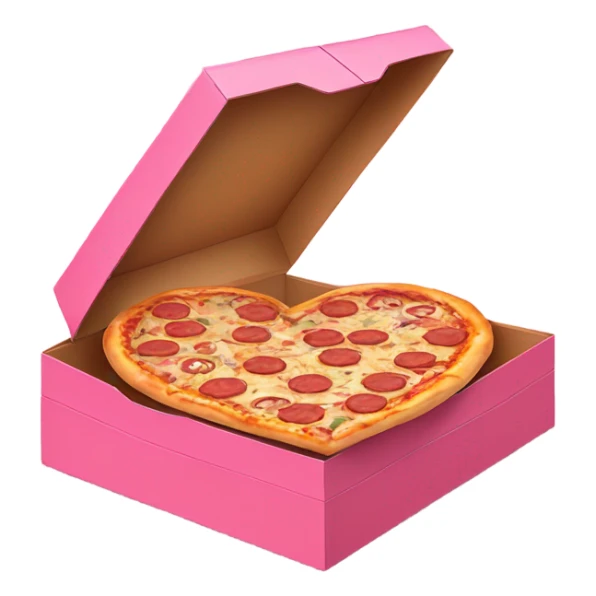 Realistic heart shaped pizza sitting flat in an open top pink pizza box. sticker