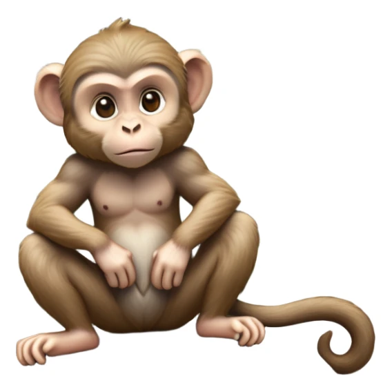 cinematic-macaque-realistic-full-body-sitting-emoji,-compact-muscular-frame-poised-on-a-rocky-outcrop,-short-curled-tail-resting-behind,-head-tilted-dramatically,-thick-dense-fur-in-warm-shades-of-brown-and-grey,-expressive-eyes-filled-with-intelligent-curiosity,-simplified-yet-realistic-focused-features,-highly-detailed,-glowing-with-an-almost-sarcastic-glow sticker