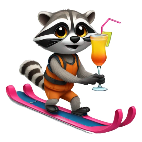 Racoon on skis whit cocktail sticker