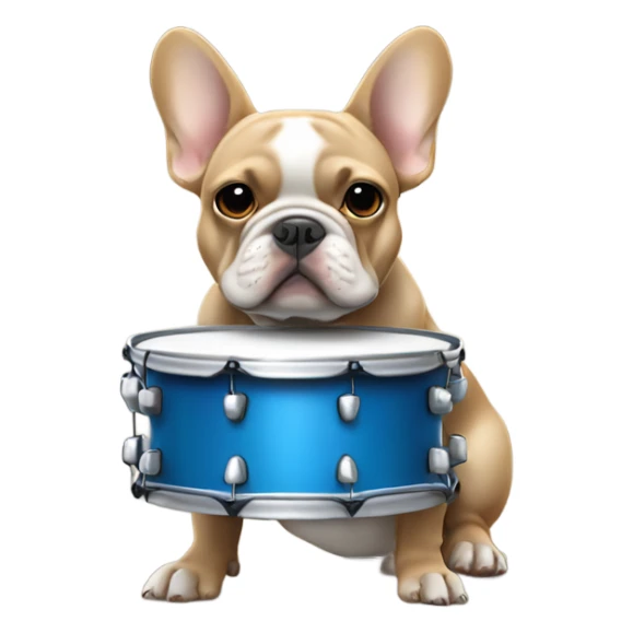 blue and tan french bulldog holding drumming sticker