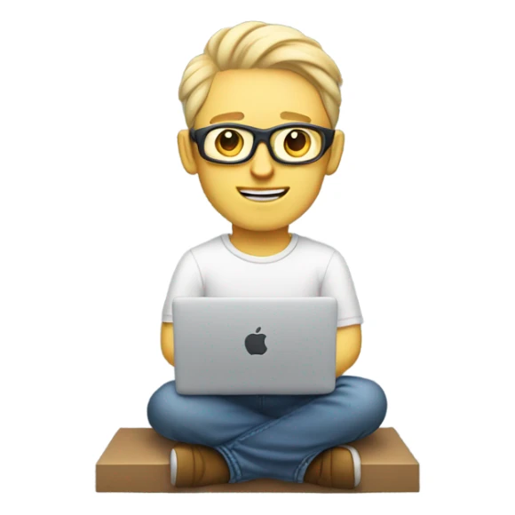 white-skinned male product designer sitting with macbook sticker