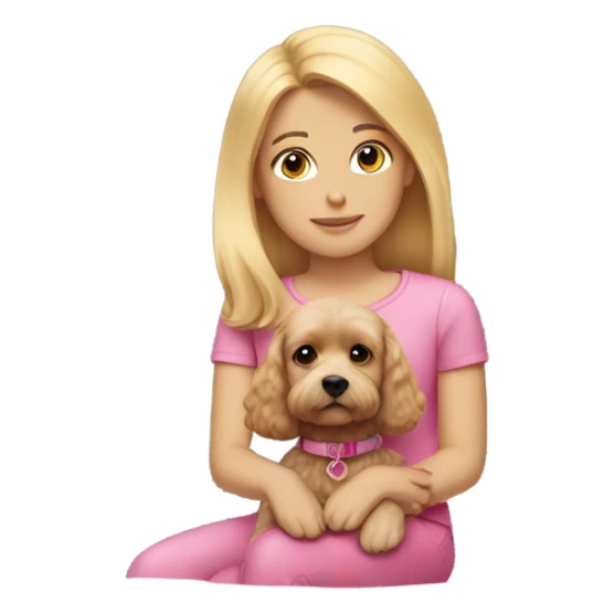 Straight blonde hair girl wearing a pink top with a cavapoo sticker