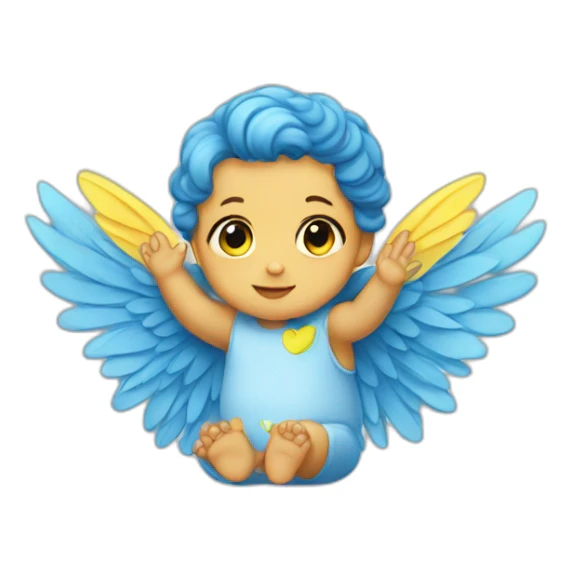 a baby with yellow and blue wings sticker