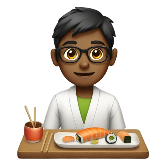 indian boy with glasses eating sushi sticker