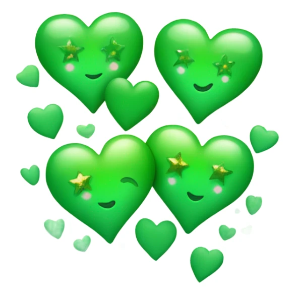 Three green hearts small one smaller than the other with sparkles and stars sticker