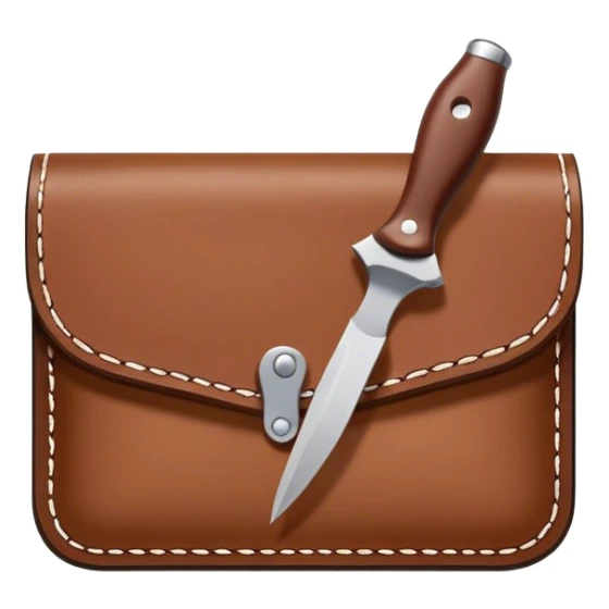 Leatherworking icon, piece of raw leather being crafted into a leather wallet or belt, professional tools like leather stitching awl, edge beveler, hammer, prying tool, minimalistic style, clean lines, transparent background. sticker