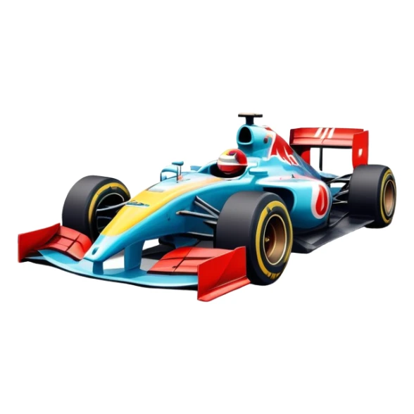 An icon showing a Formula 1 car racing down a track, with the vibrant speed and motion captured in the design. The background features a grand racing stadium with packed stands and winding turns, symbolizing the thrill of high-speed racing. Transparent background highlights the excitement. sticker