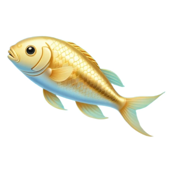 Golden capsule floating in gentle blue water currents, with a translucent fish swimming around a glowing brain. Soft light waves emanating from the brain creating a calming effect. The scene has an ethereal, dreamlike quality. sticker