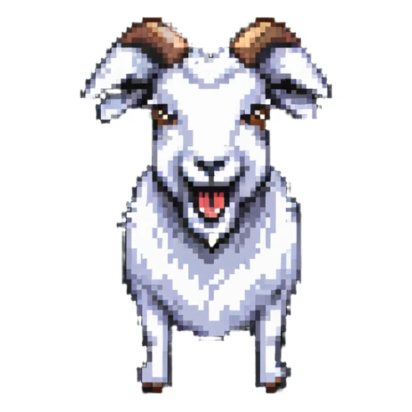 pixel art style goat with mouth open saying 'baaah' (text included) sticker