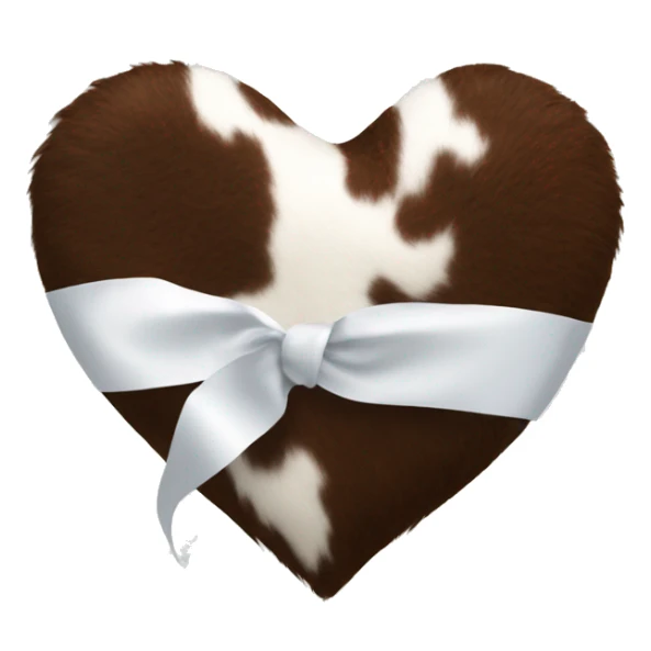 Cowhide fuzzy heart with white ribbon sticker