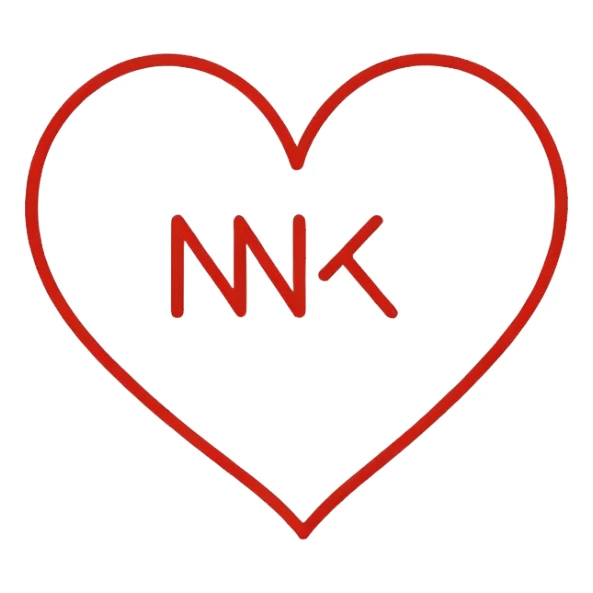 Minimalist illustration of a heart drawn with a single continuous line Integrated into the heart’s line, the letters ‘N’ and ‘K’ appear subtly, as part of the drawing itself sticker