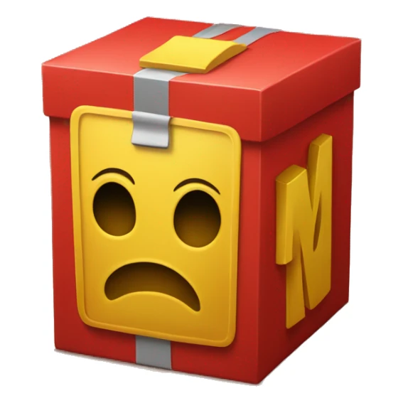 a red box with a yellow m on it and yellow handles on the top  sticker