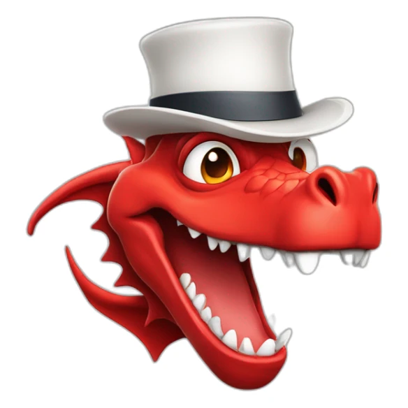 Crazy funny red dragon head with human white teeth and beautiful smile wearing glasses and hat sticker
