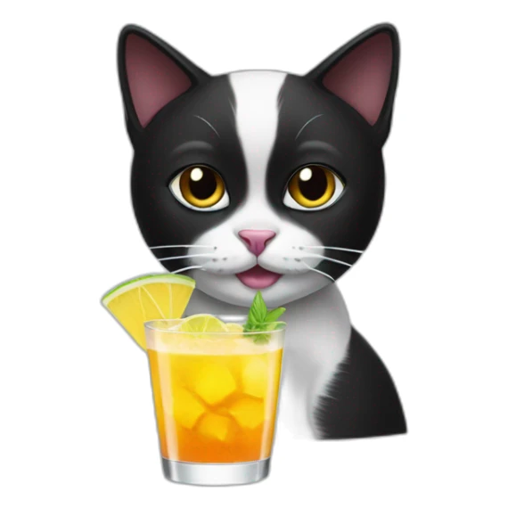 black and white cat with cocktail sticker