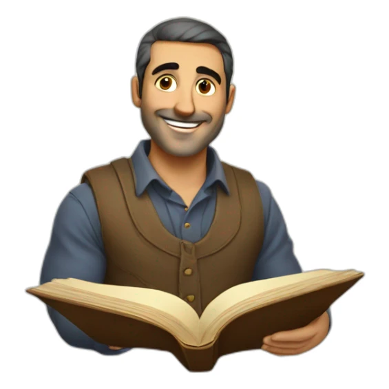 Armenian men reading book and looking at camera and smiling  sticker
