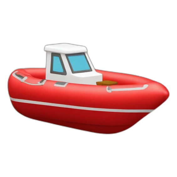 un emoji de un barco inflable rojo pero con motor tiene que ser de angulo de costado y tiene que haber una persona senda dentro de el con una caña de pescar   sticker