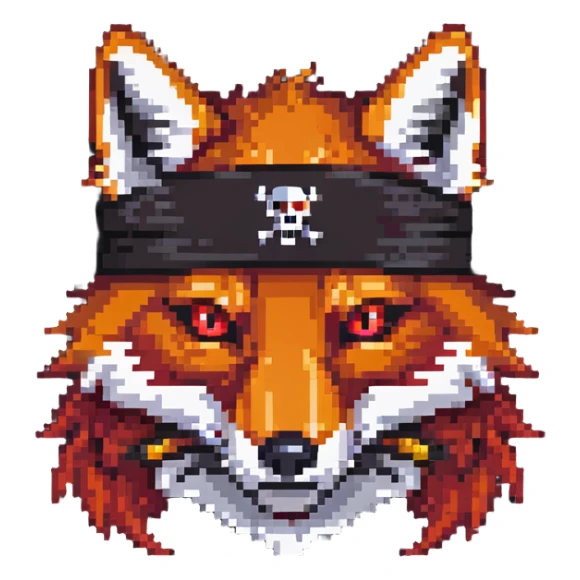 Fox with fiery red eyes, one eye covered with pirate blindfold sticker