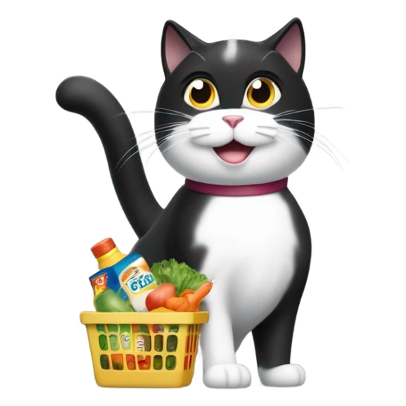 Black & white cat grocery shopping  sticker