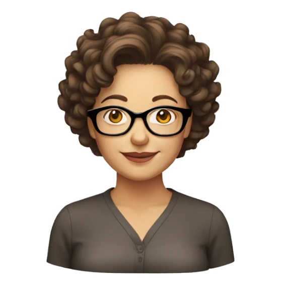 short curly brown hair, glasses middle aged woman sticker